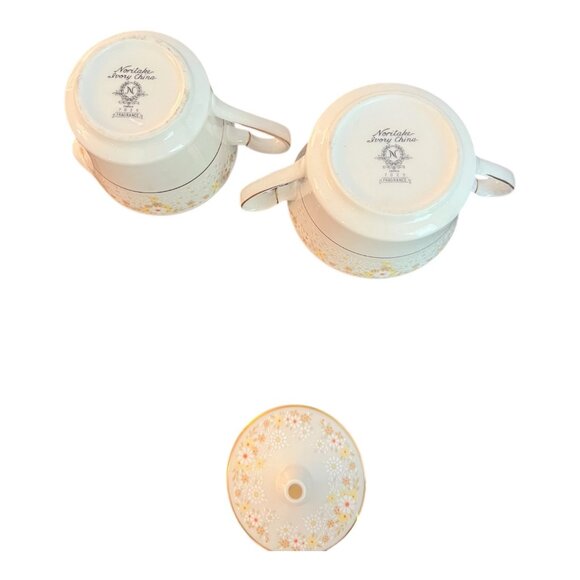 Noritake Fragrance 7025 Porcelain Creamer Sugar Set Lid Daisies Gold Trim Japan - Picture 7 of 10